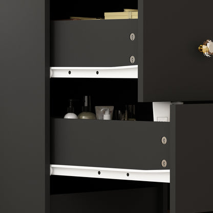 OXYLIFE Makeup Vanity Table Set Organizer Dressing Desk, Light Mirror, 9 Drawers, Storage Shelves, Black