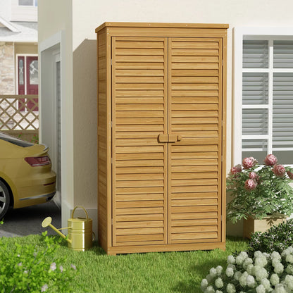 OXYLIFE 63 inch Wooden Patios Tool Storage Cabinet Shed Shutter Lockers Organizer for Garden Lawn