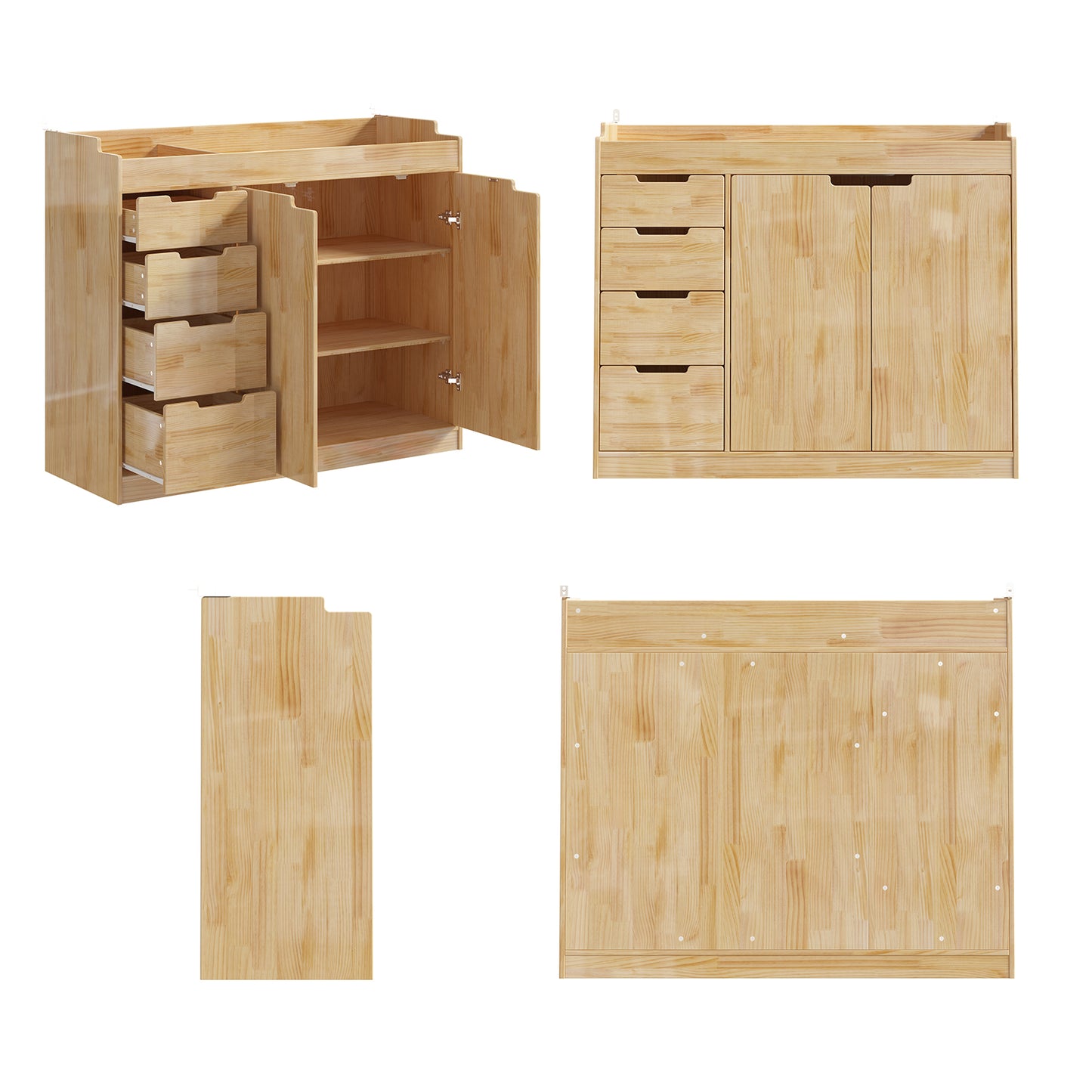 OXYLIFE 47.2'' Solid Wood Baby Changing Table Dresser with 4 Drawers and 2 Doors, Modern Nursery Dresser with Changing Table Top,Safety Guardrails, Baby Diaper Station Cabinet for Kids Room, Natural