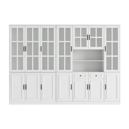 OXYLIFE 78.7"inch Bookcase Display Storage Cabinet Set with 25 Shelves and Drawers, White (110.2" Wide)