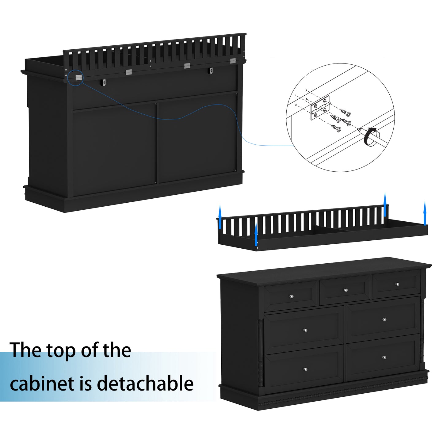 Oxylife Baby Dresser with Changing Table Top for Nursery with 7 Storage Drawers for Kids Bedroom,Black