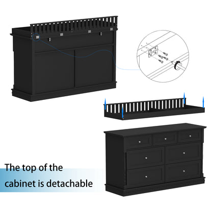 Oxylife Baby Dresser with Changing Table Top for Nursery with 7 Storage Drawers for Kids Bedroom,Black