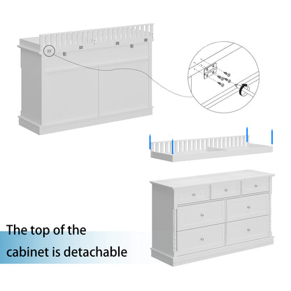 Oxylife Baby Dresser with Changing Table Top for Nursery with 7 Storage Drawers for Kids Bedroom,White