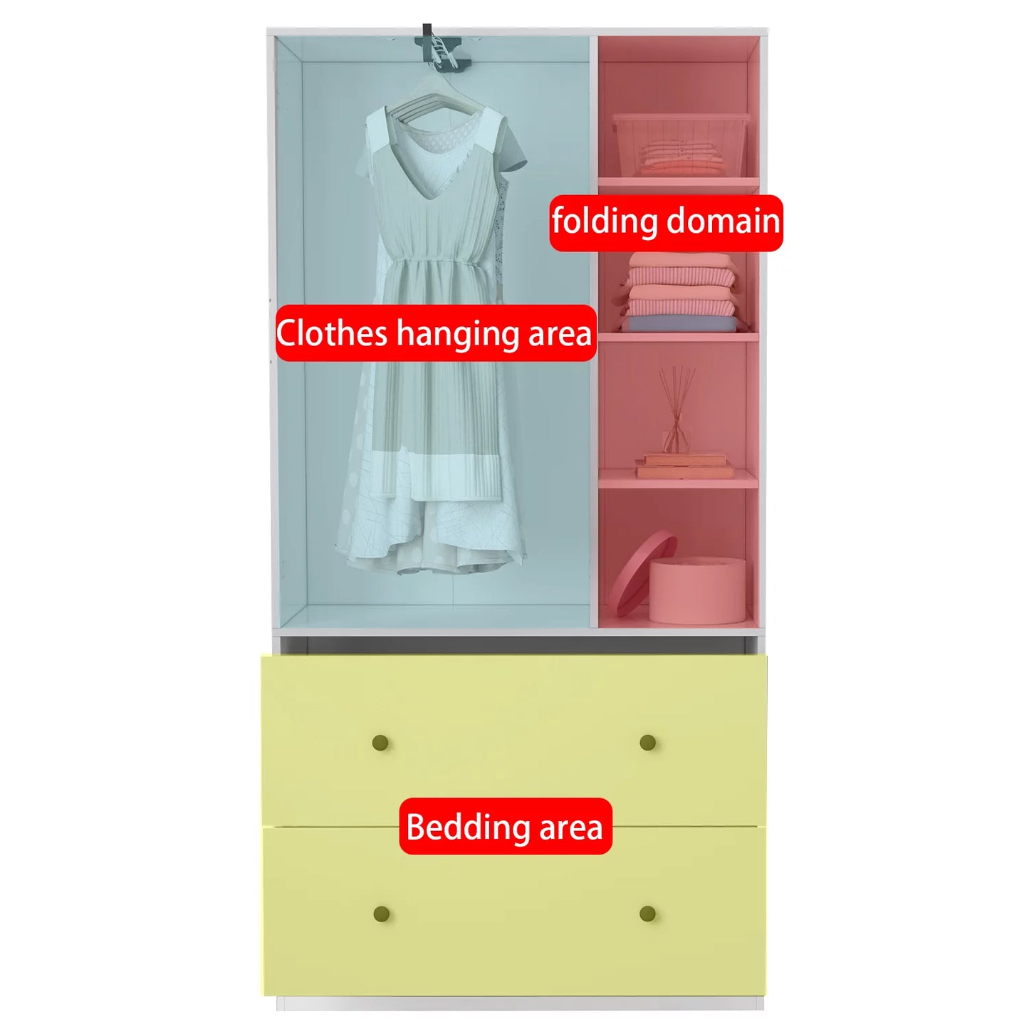 OXYLIFE 2 Door Wardrobe Armoire, White Closet Storage Organizer with Two Drawers, Telescopic Clothing Rod and Shelves for Bedroom