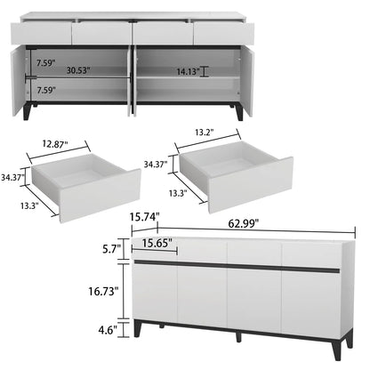 OXYLIFE Sideboard Cabinet with Door and 4 Drawers, Wood Floor Accent Storage Cabinet with Adjustable Shelf for Living Room, White