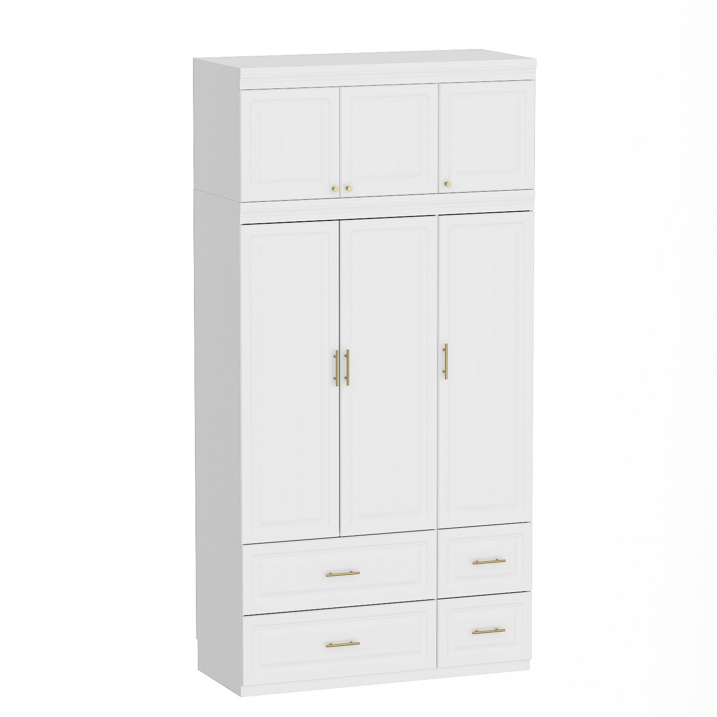 Oxylife Wardrobe Armoire with Hutch and Drawers, Bedroom Armoire, Contemporary, White