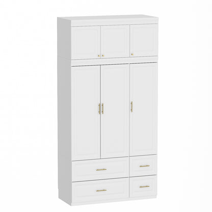 Oxylife Wardrobe Armoire with Hutch and Drawers, Bedroom Armoire, Contemporary, White