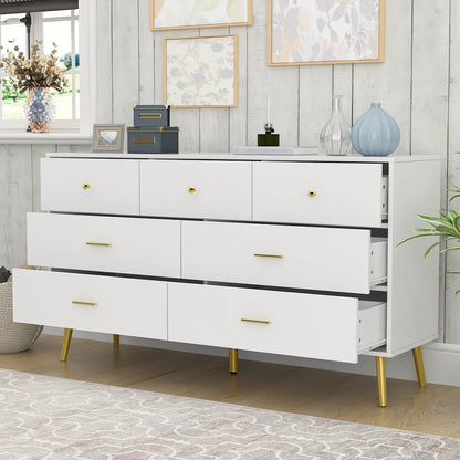 OXYLIFE Mid Century Modern 7-Drawer Double Dresser, Chest of Drawers for Bedroom,White