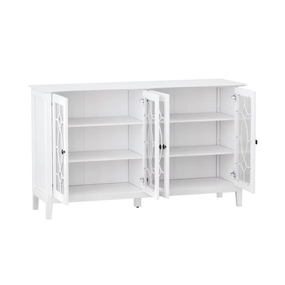 Sideboard Buffet Entertainment Center with Storage Cabinet, Glass Doors, for Living Room, Dining Room (White)