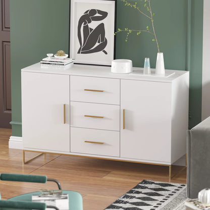 47.2" Wide 3 Drawer Buffet Sideboard, Modern Kitchen Storage Cabinet Console Table White