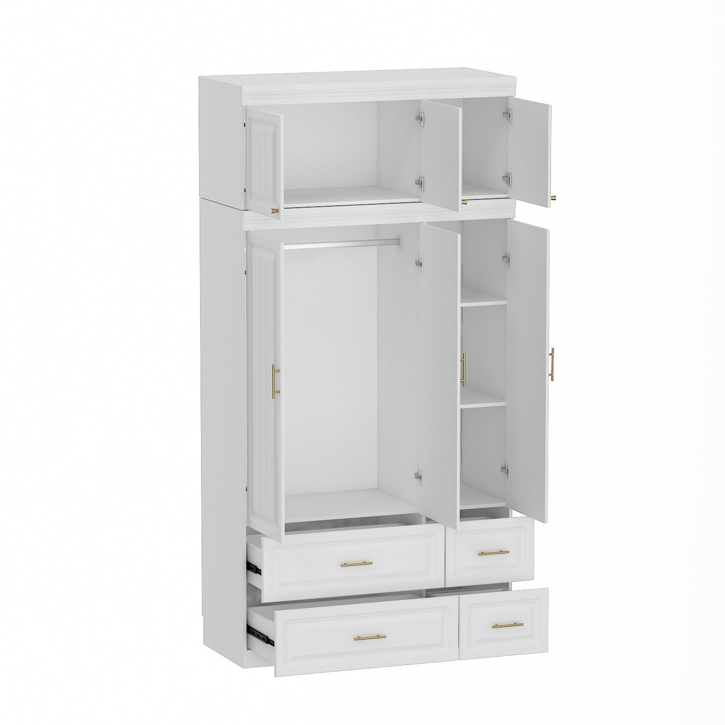 Oxylife Wardrobe Armoire with Hutch and Drawers, Bedroom Armoire, Contemporary, White