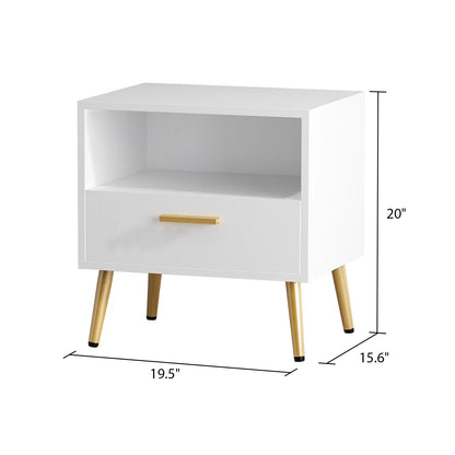 OXYLIFE Modern Nightstand Bedside Table, End Side Table with Drawer and Open Cubby,White