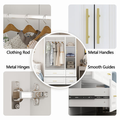 Oxylife Wardrobe Armoire Closet with 4 Drawers and Clothing Rod for Bedroom in White
