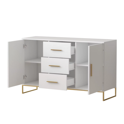 47.2" Wide 3 Drawer Buffet Sideboard, Modern Kitchen Storage Cabinet Console Table White