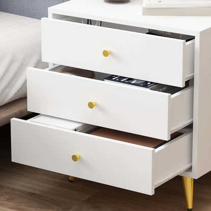 Nightstand with 3 Drawers for Bedroom Living Room, White