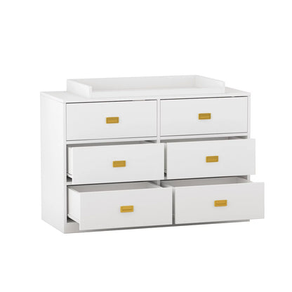 OXYLIFE White Dresser Changing Dresser, 6 Drawers Dresser Baby Nursery Station