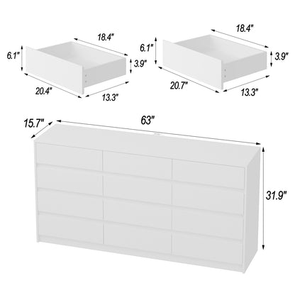 OXYLIFE Modern 12-Drawer Dresser with Large Storage, Side Cabinet for Bedroom/Living Room, White