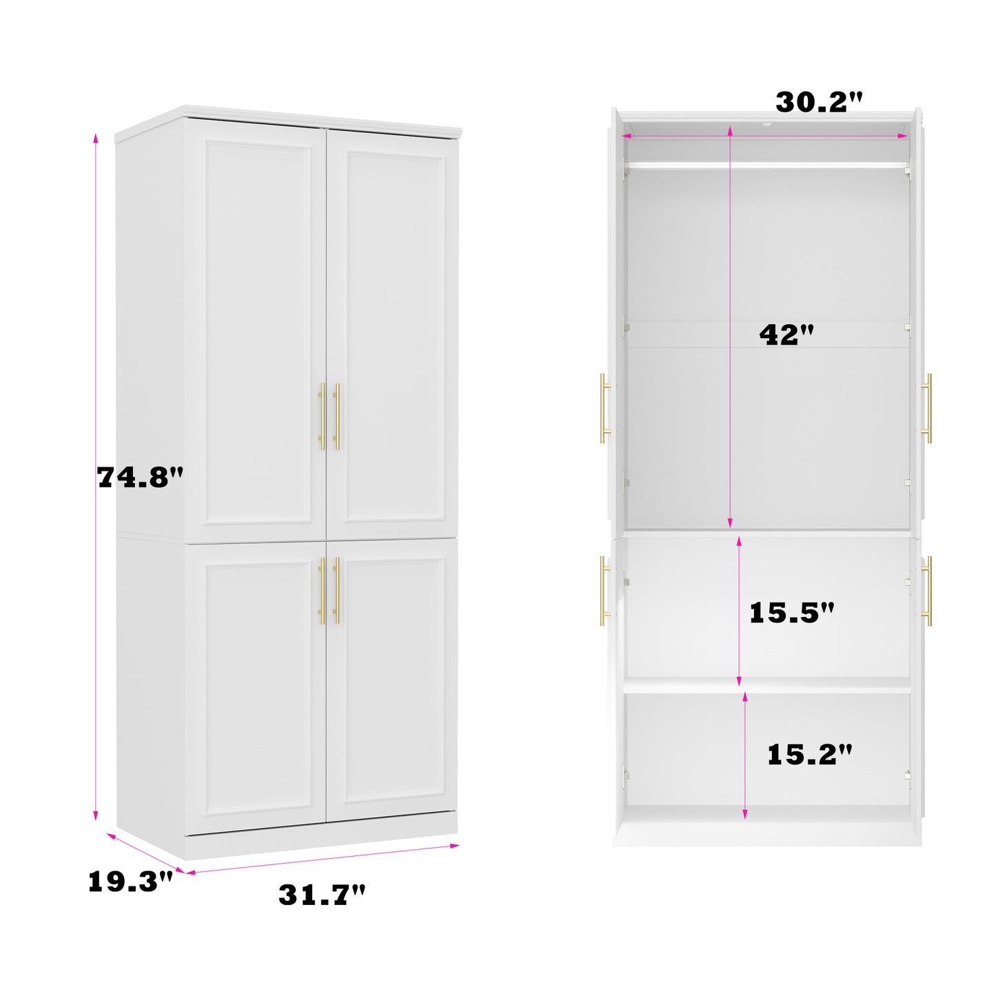 Oxylife 74.5"H 2 Door Clothing Armoire Wardrobe Closet with Hanging Rod