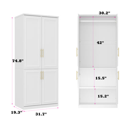 Oxylife 74.5"H 2 Door Clothing Armoire Wardrobe Closet with Hanging Rod