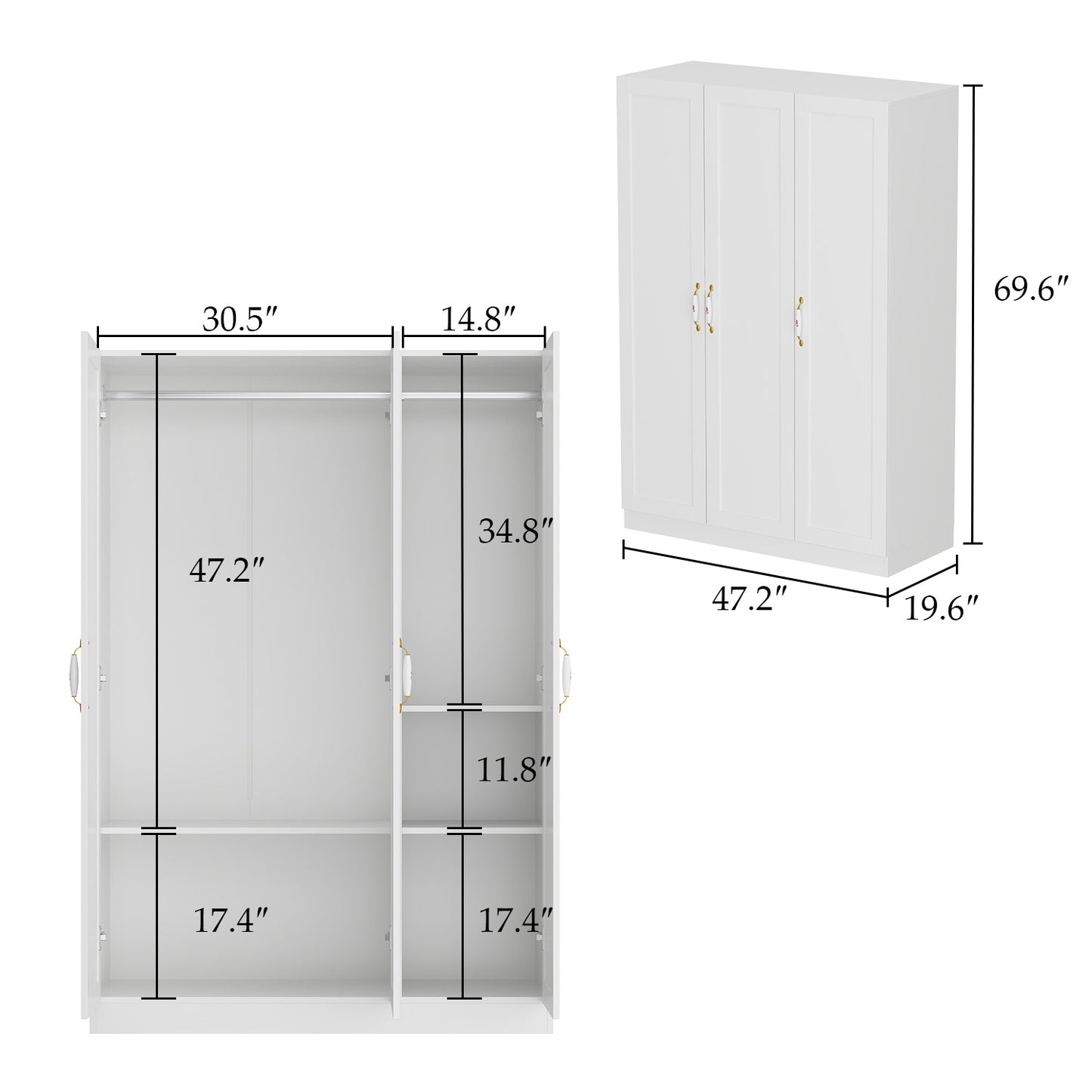 OXYLIFE 70.9"H Wardrobe Armoires Closet Storage Cabinet White