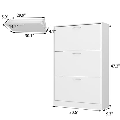 OXYLIFE Modern 3 Tier Shoe Cabinet for Entryway, Shoe Rack Storage Organizer White