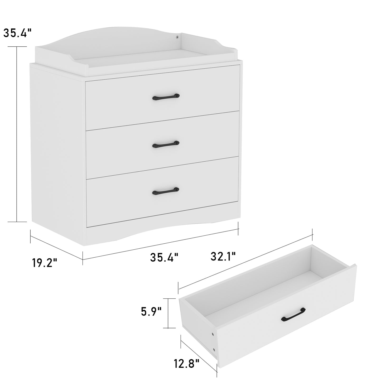 OxyLife Changing Table Dresser, Nursery 3-Drawer Dresser with Changing Top, White
