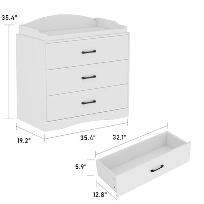 OxyLife Changing Table Dresser, Nursery 3-Drawer Dresser with Changing Top, White