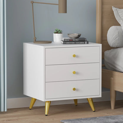 Nightstand with 3 Drawers for Bedroom Living Room, White